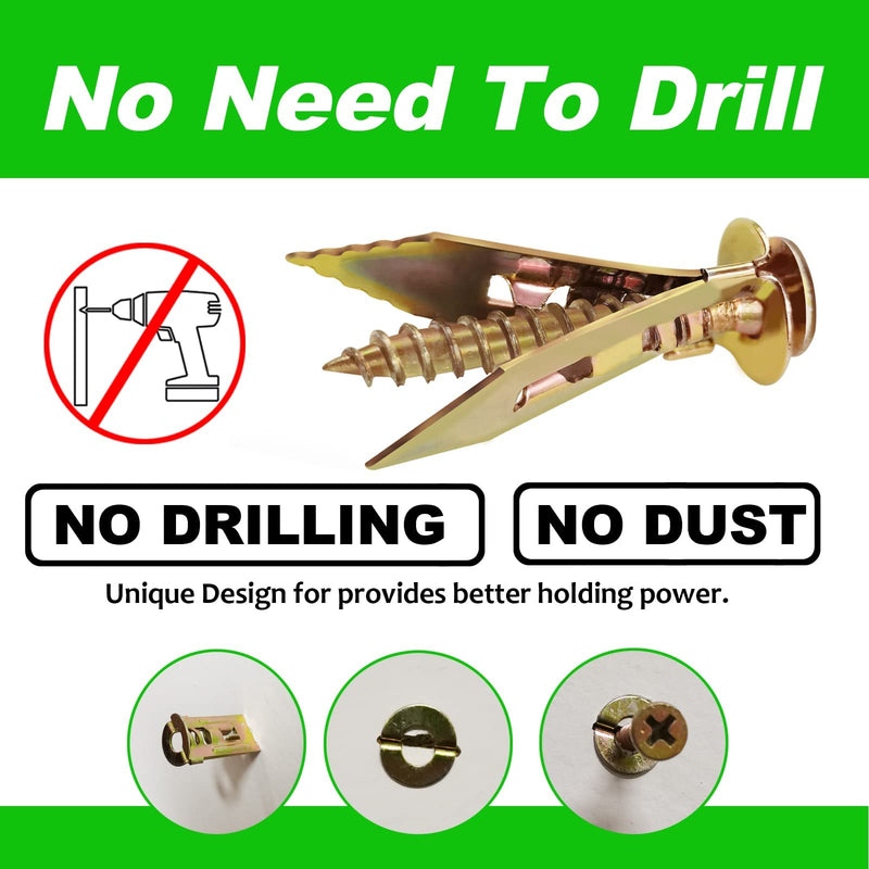 [Australia - AusPower] - 200 PCS Zinc Plated Steel Self-Drilling Anchors?Self Drilling Drywall Anchors Easy Application No Drill or Holes in Wall (100 PCS Steel Anchors 0.47X1.18inch and 100 PCS zinc Screw) 