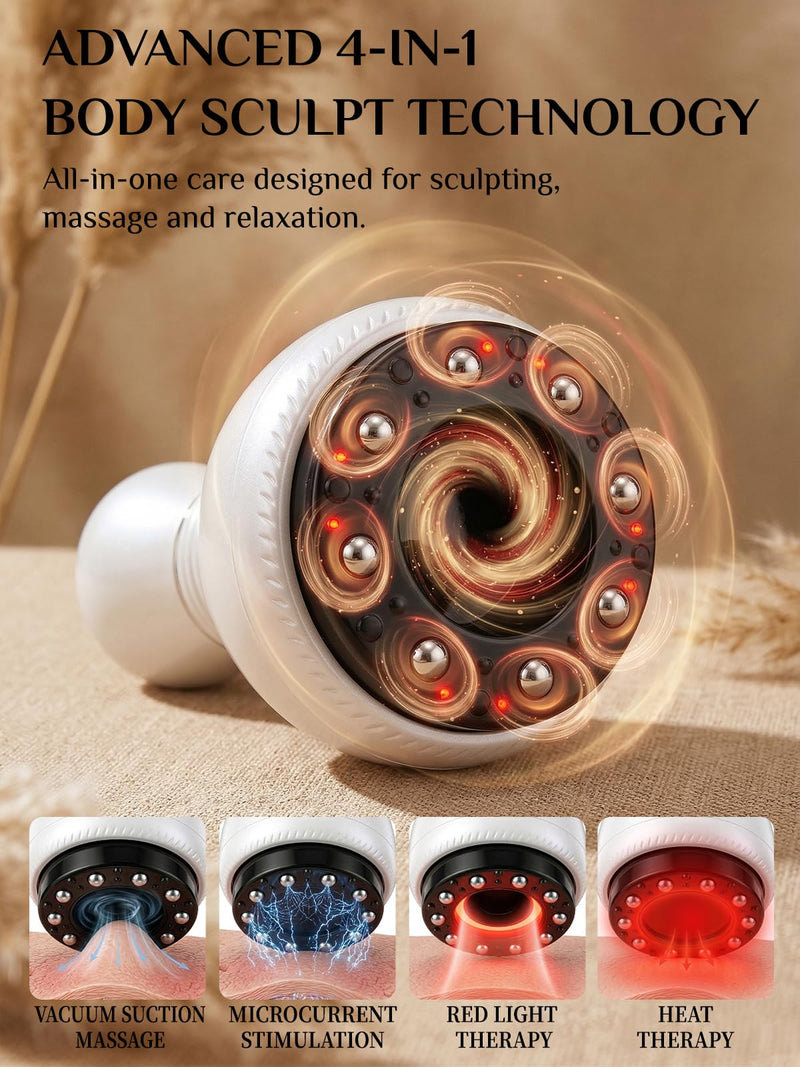 Electric Cupping Massager for Body with Suction, Microcurrent, Red Light & Heat, Lymphatic Drainage Massager, 12 Intensity Body Sculpting Machine, Cellulite Massage Tool for Arms Legs Waist Back-White