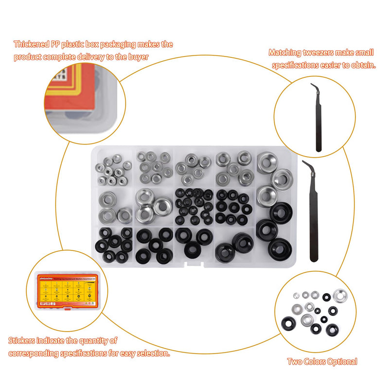 [Australia - AusPower] - 396pcs Stainless Steel Countersunk Cup Washers Kit-4#-6#-8#-10#-12#-14#-16# Natural/Oxidized Blackening Plated for Furniture, Automotive, Plumbing & DIY 