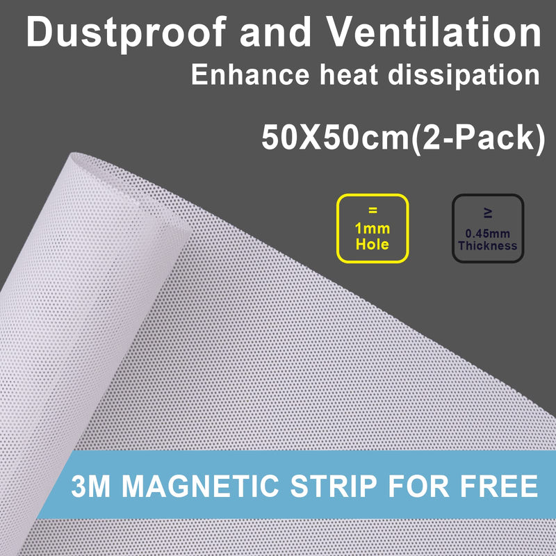 Magnetic PVC Dustproof Filter Cover for PC Case - 500x500mm PVC Mesh Dust Filter with Magnetic Frame 2-Pack DIY White Computer Fan Dust Proof Mesh Grills 500x500mm/19.68x19.68inch White 500mm 2-Pack