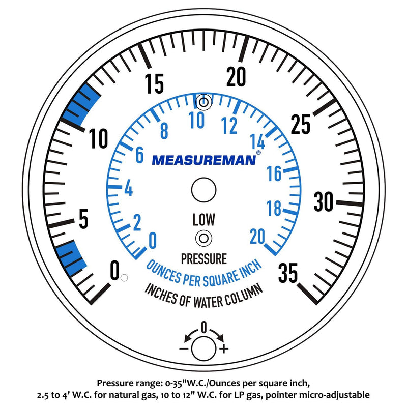 MEASUREMAN Natural Gas or LP Gas Manifold Pressure Test Kit, 0-35 "W.C., 1/4" NPT, 40" Length Hose 0-10inH2O Pressure Test Kit