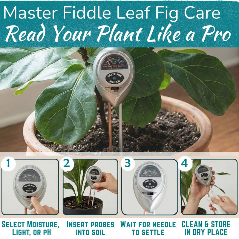 [Australia - AusPower] - Houseplant Resource Center Fiddle Leaf Fig 3-in-1 Soil Moisture Meter for Plants – Best Indoor Plant Water Meter for Potted Houseplants - Light & Moisture Sensor Probe for Optimal Growth 