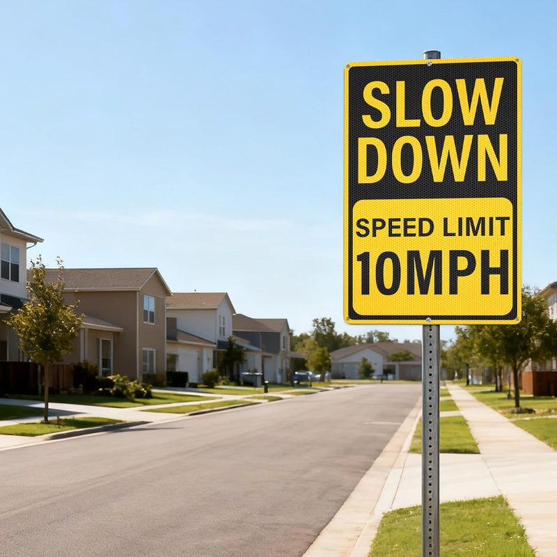 Slow Down Speed Limit 10 MPH Sign 12 x 18 Inches Reflective Aluminum Metal Traffic Sign Rust-Free Warning Signs for Driveway Parking Lots Neighborhoods Campground 2 Pack Yellow
