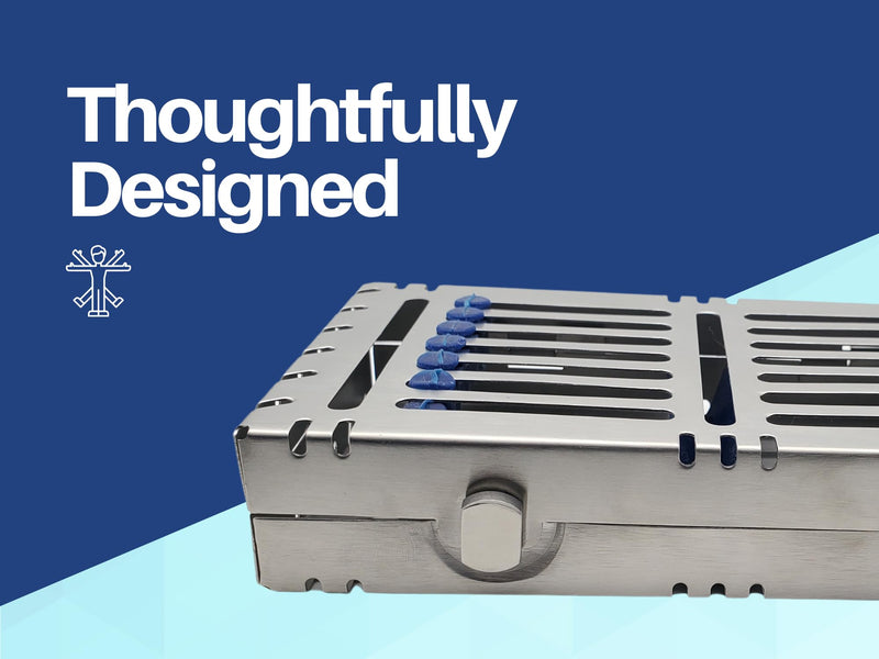 [Australia - AusPower] - Heavy Duty Sterilization Cassette Tray up to 7 Instruments Double Button Rack Box Premium Design Dental Surgical lab 7"X4"X1.4" ARTMAN Brand 