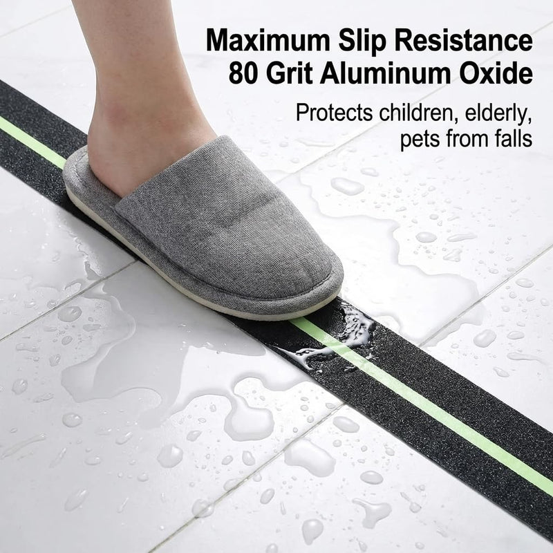 Anti Slip Tape 2" x 33',with Glow-in-the-Dark Strip, Heavy Duty Grip Tape Non Skid Traction Tape for Stairs Outdoor Steps Ramps Decks, Waterproof Tape for Indoor Bathroom Kitchen Garage Safety 2" x 33ft Glow Strip