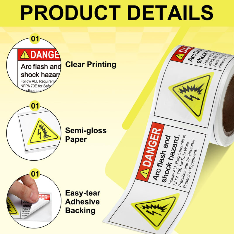 200 PCS Danger Arc Flash and Shock Hazard Labels - 3 x 1.5 Inch Electrical Hazard Warning Sticker Decals with Permanent Adhesive, Semi-Gloss Paper for Electrical Factories Warehouses