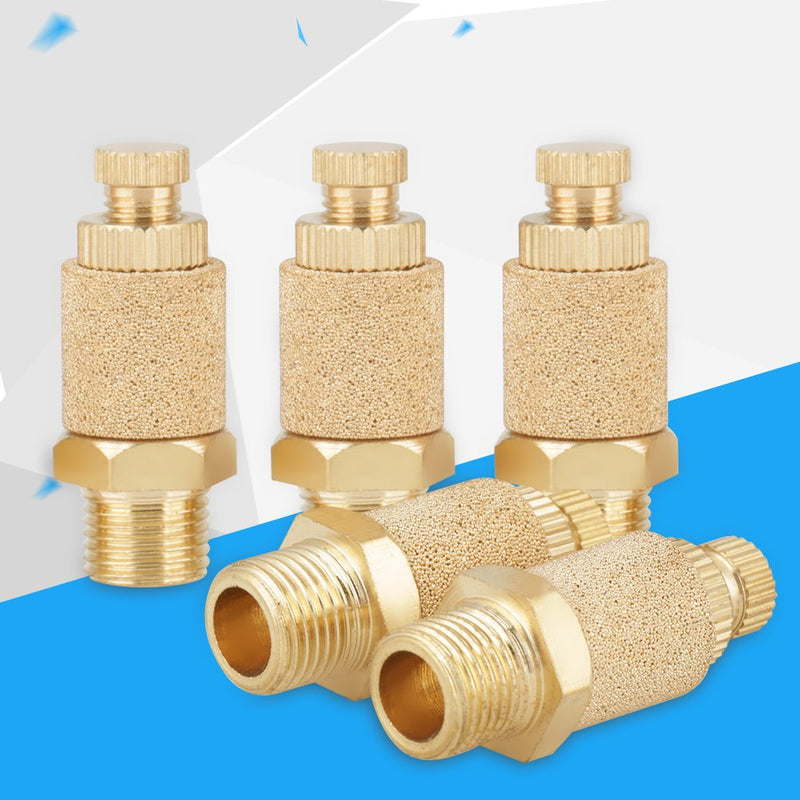 5pcs/set 1/8 BSP Valve Thread Adjustable Brass Pneumatic Silencer Thread Flat Head Pneumatic Air Flow Speed Controller