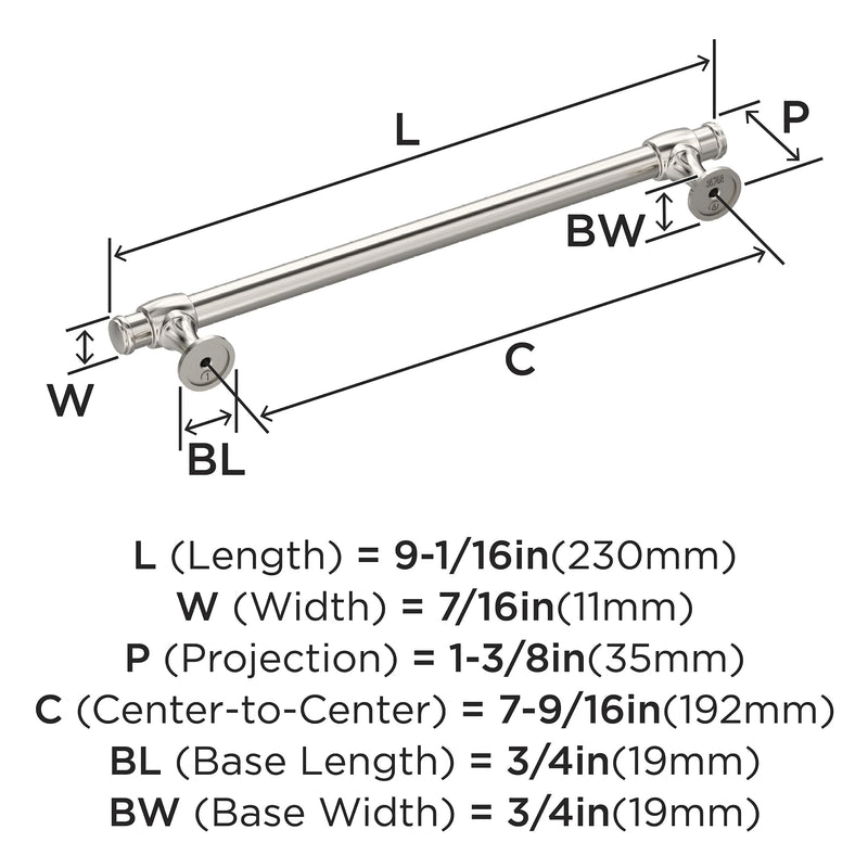 Amerock BP36768PN | Winsome 7-9/16 inch (192 mm) Center-to-Center Polished Nickel Cabinet Pull | Kitchen Cabinet Hardware | Furniture Hardware | Drawer Handle