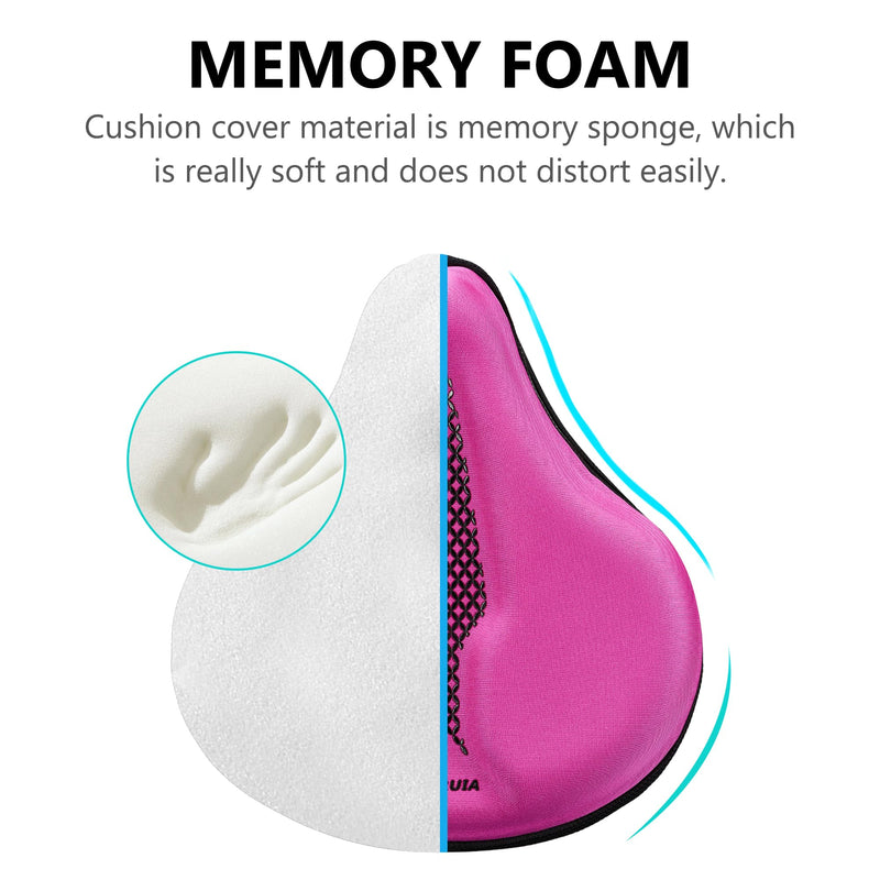 Bike Seat Cover Wide Comfortable - Bicycle Seat Cushion Soft Memory Foam Padded Large Exercise Saddle Cover Replacement for Men Women Seniors Indoor Outdoor Cycling, 11 X 10 Inches Pink