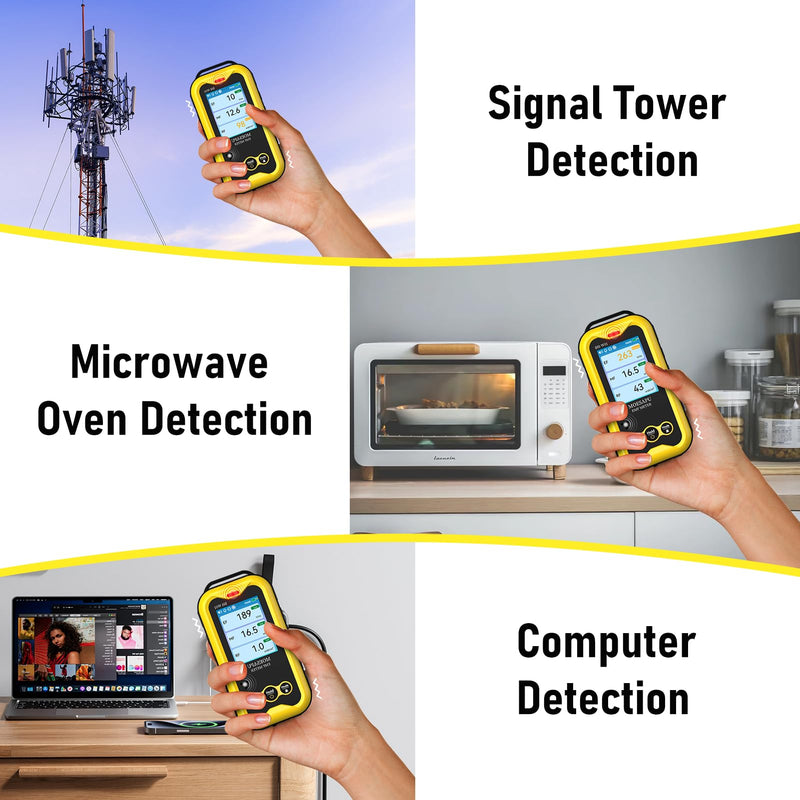 EMF Meter, 3-in-1 Electromagnetic Radiation Detector for EF MF RF Field, Electric Magnetic Radio Frequency Monitor, Portable Rechargeable Battery Reader for Microwave Ghost Hunting, BH-W01 Yellow