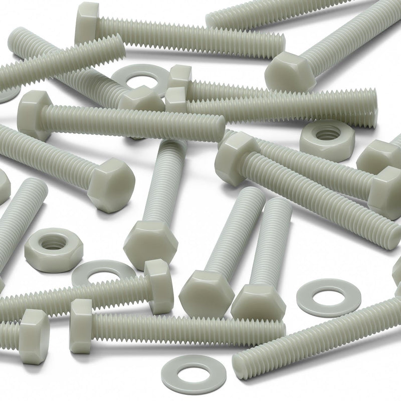 [Australia - AusPower] - 50 x Glass Filled Reinforced, Super Nylon Hex Head, M3 x 20mm, Machine Screws, Plastic Nuts and Bolts, Washers, 1/18 x 25/32 