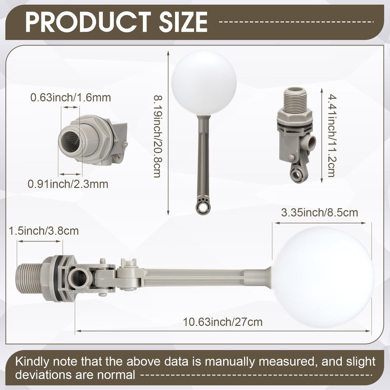 [Australia - AusPower] - Cinnvoice 2 Pack Water Float Valve with Adjustable Arm, Water Float Ball 3/4 inches Grey Valve for Tank Automatic Shut off Livestock Waterer 