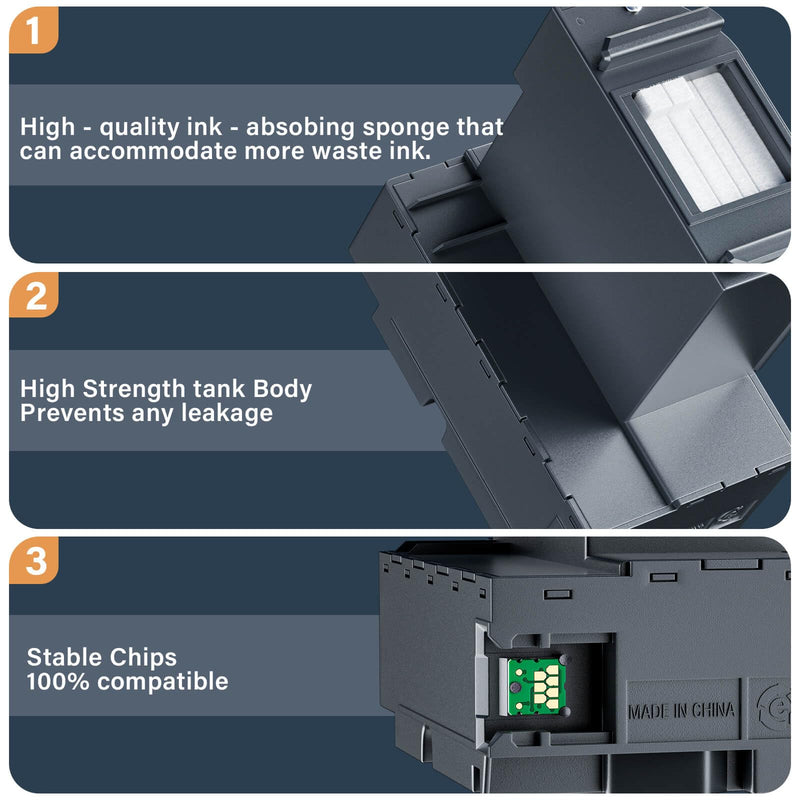T04D1 T04D100 Ink Maintenance Box Compatible Replacement for Epson EcoTank ET-15000 ET-3760 ET-3850 ET-4850 ET-4760 ET-3750 ET-4750 ET-3830 ET-2980 ET-3950 ET-4950 ET15000 Printer, TO4D1/04D1/2-Packs black t04d1 box