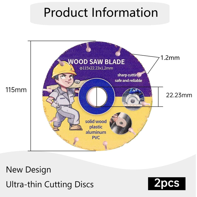 [Australia - AusPower] - Xiciki Saw Blades for Angle Grinder Wood, Cutting Discs 115 mm with 22.23 mm Bore, Flex Discs Cuts Nailed Boards, Carbide Flex Discs for Wood, Plywood, Plastic, Pack of 2 