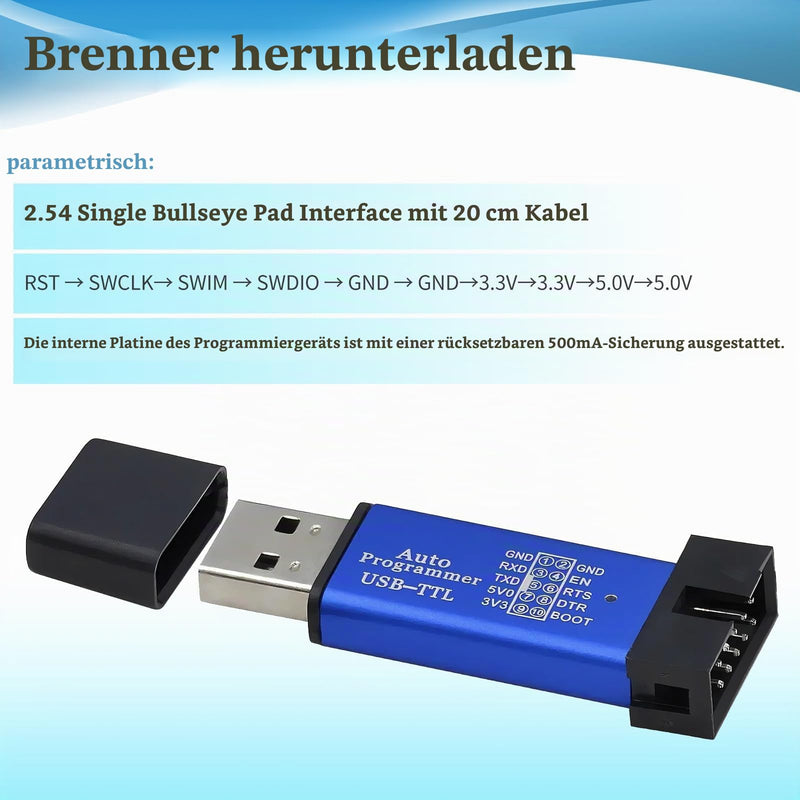 ST-Link V2 Programmer ST-Link Emulator Downloader for STM32 and STM8 | SWD SWIM Download Debugging | 8/32 Bit-Mikrocontroller | mit 5V/3.3V | 4x 20cm Dupont Drähten | Zufallsfarbe Aluminiumgehäuse