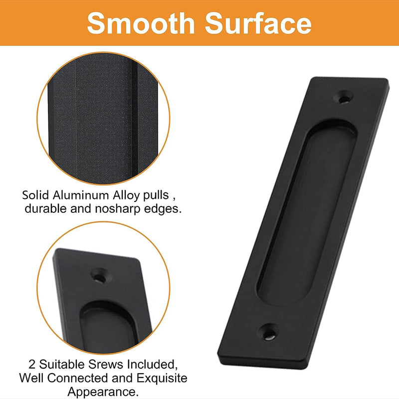 MOROBOR Rectangular Recessed Sliding Door Pulls, 4pcs Matte Black Flush Pull Aluminum Alloy Closet Door Finger Pulls with Screws 4