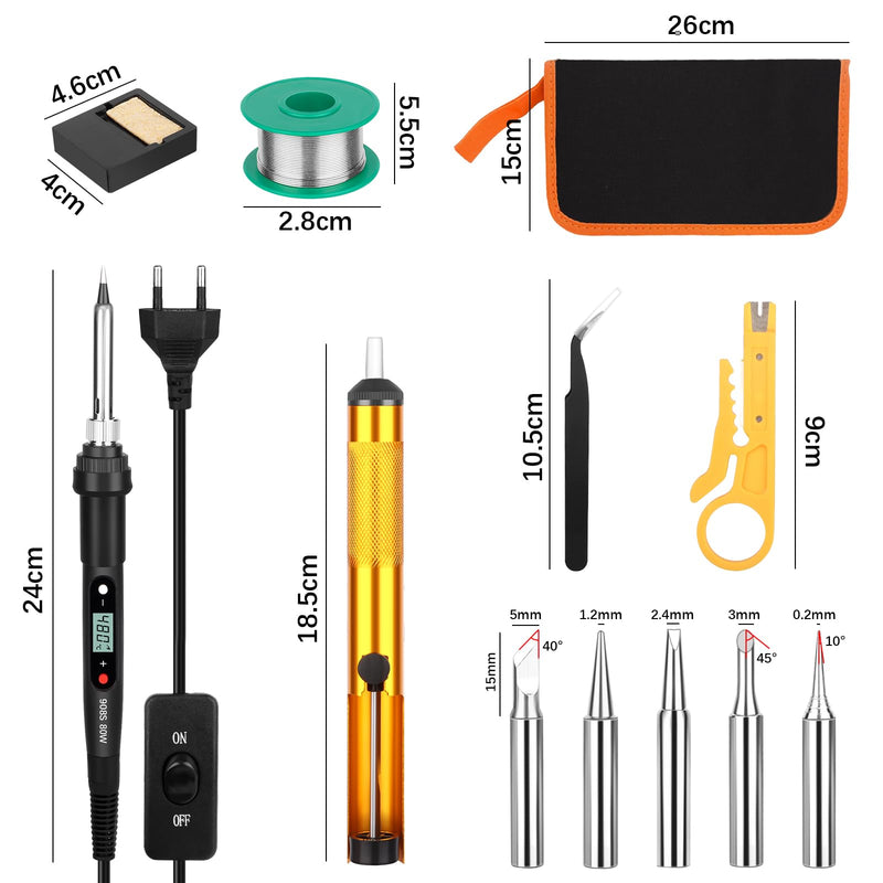 VFANDV Soldering Iron Set, 80 W 180-520 °C with On/Off Switch, LCD Adjustable Temperature Soldering Iron, Mini Soldering Set for Electrical Work - Soldering Device