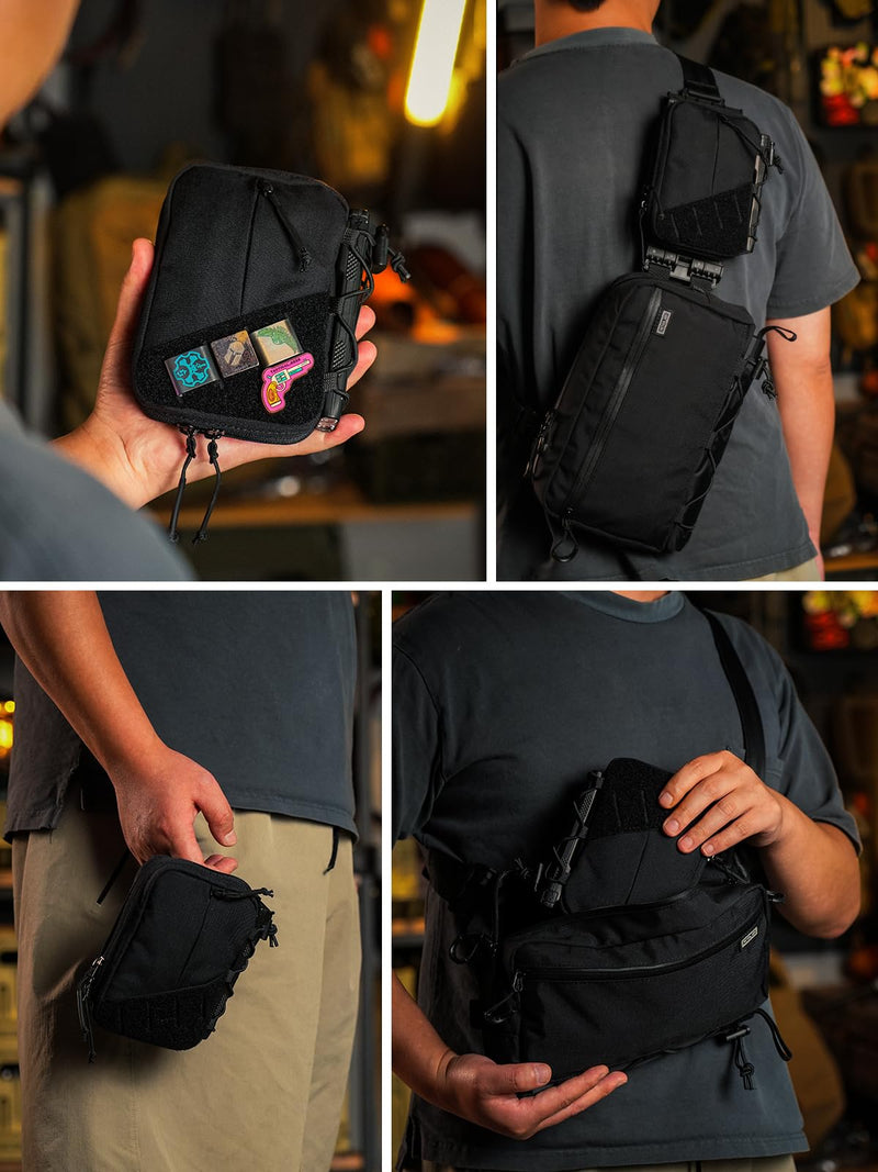 TACTICAL GEEK Block E4.0 EDC Compact Waist Pouch, Utility Pocket Organizer with Elastic Cord, Nylon Dual-Directional Zippers Tool Pouch, Multi-Purpose Small Gadget Organization for Daily Carry(Black) E4.0-Black