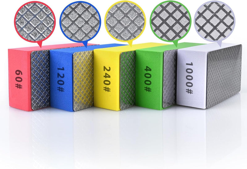 10pcs Diamond Hand Polishing Pads for Ceramic Tile Glass Grinding,Sanding Blocks Polishing 60#,120#,240#,400#,1000# 10PCS-60#-120#-240#-400#-1000#