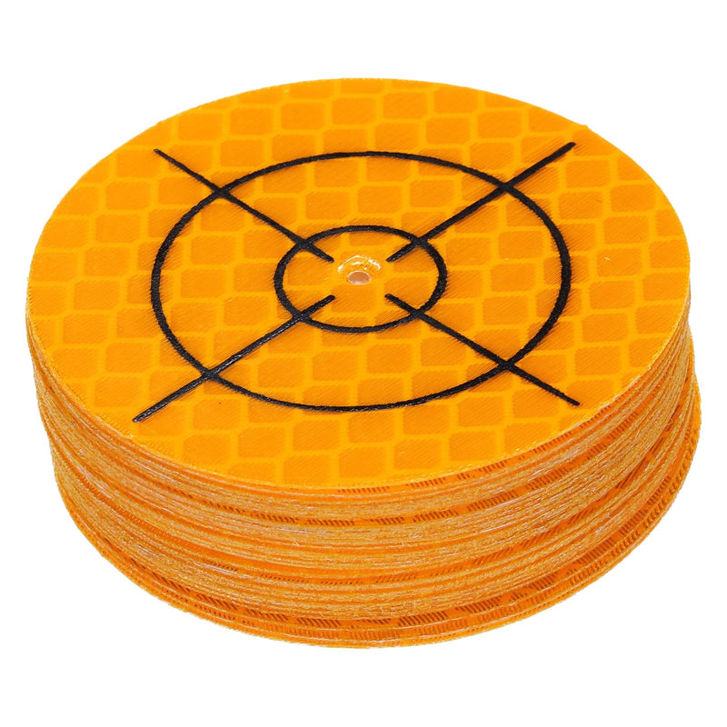 HARFINGTON 30pcs Survey Reflector Sheets 50mm x 50mm Self-Adhesive Surveying Target Mark Sticker Total Station Round Reflective Sheet Tape for Ship Inspection Tunnel Measure, Yellow 30