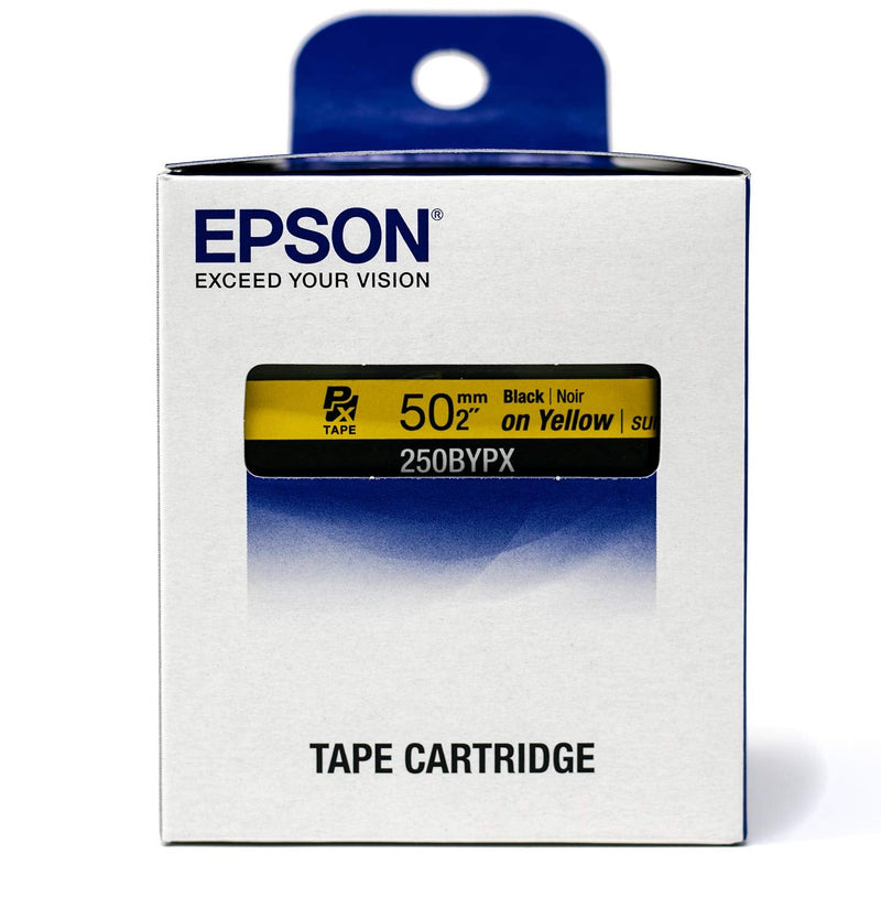 Epson LABELWORKS 250BYPX Genuine PET (Polyester) Tape Cartridge - Black on Yellow Standard Industrial Label Maker Tape - 2" (50MM) Wide, 26.2 ft