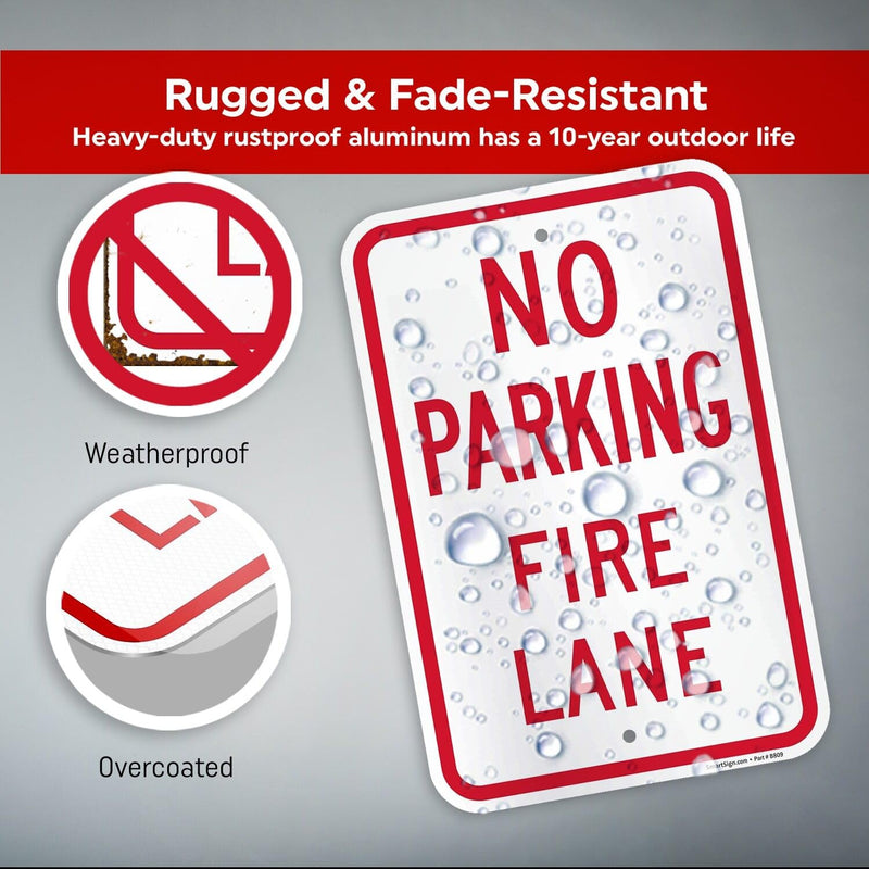 SmartSign No Parking - Fire Lane Sign | 12 x 18 Inches Engineer Grade Reflective ACM, Overcoated for Protection, Rust-Free, Made in USA 12" x 18" - EG ACM