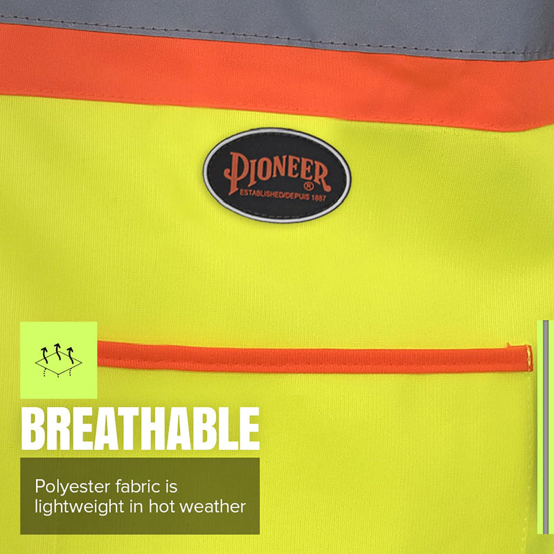 Pioneer Hi Vis Sleeved Safety Vest For Men & Women - Class 3 - Reflective Tape, Breathable - Pockets - Yellow/Green Medium