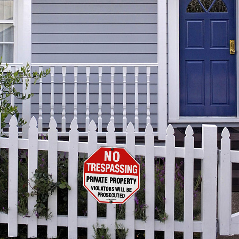 Faittoo 4 Pack 12 x 12 Inches Octagon Heavy Duty Aluminum No Trespassing Signs, Private Property Violators Will Be Prosecuted, Red, Reflective, Easy to Mount, Weather Resistant Red - 4 Pack