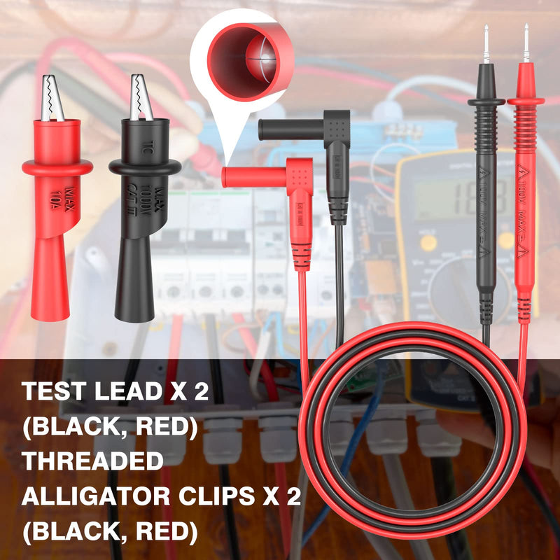[Australia - AusPower] - Test Leads Set Multimeter Leads and Alligator Clips, Insulated Test Leads CAT III 1000V with Threaded Alligator Clips, 4mm Test Leads Threaded Probes Tip Red 