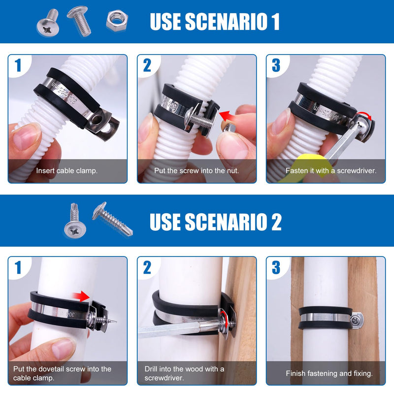 [Australia - AusPower] - Twidec/50PCS 3/8 Inch Cable Clamp 304 Stainless Steel Rubber Coated Cushion Pipe Clamps,Metal Clamp,With Metal Rubber Clips For Automotive Wire Tube Pipe Clamps N-056-3/8 