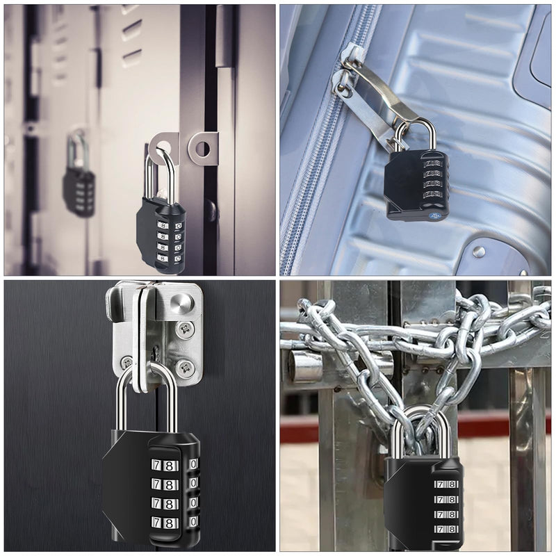 [Australia - AusPower] - Combination Lock Waterproof 4 Digit Padlocks with Combination Code, Zinc Alloy Combination Lock for Door, Tool Boxes, Schools, Gym, Garden, Fences, Reel Cabinet & Storage, Black (1PCS) 1 Piece 
