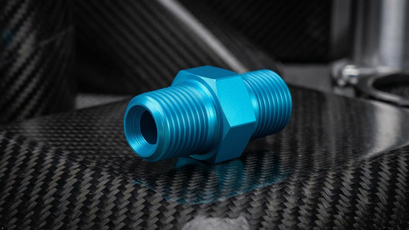 PrecisionGeek Aluminum 1/8 NPT to 1/8 NPT Male to Male Adapter/Coupling Plug, Anodized - 1 Piece (Blue) Blue