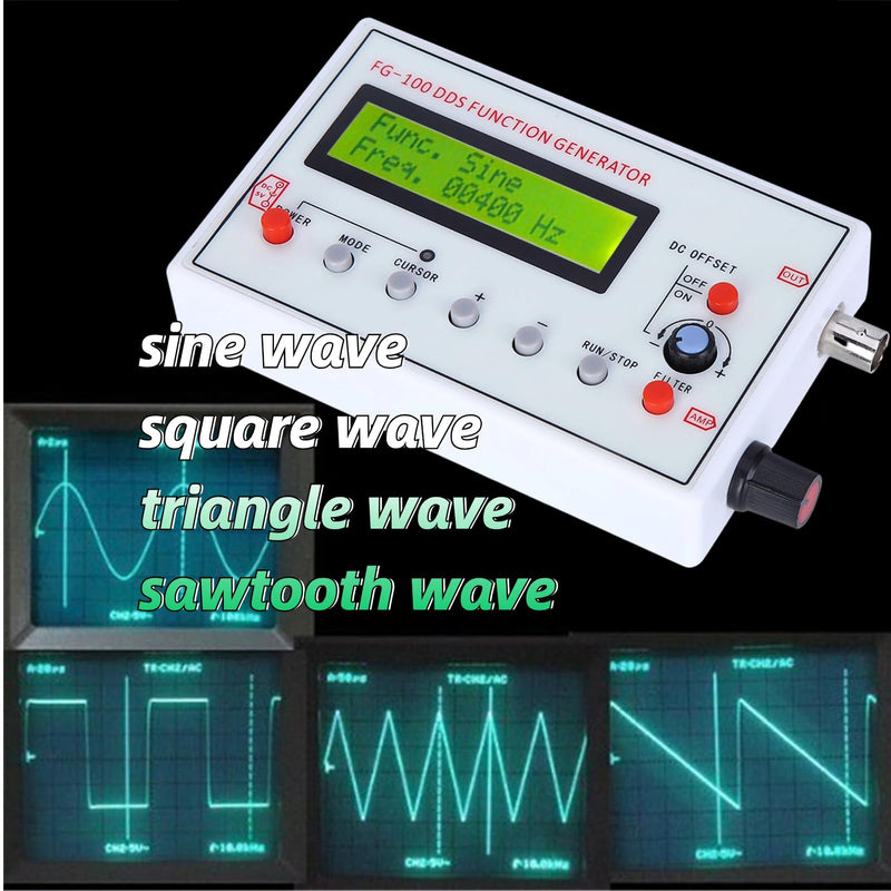 FG-100 DDS Function Generator Sine Frequency 1HZ-500KHz Counter Signal Source Generator Meter, Waveform Generator, Function Signal Generator