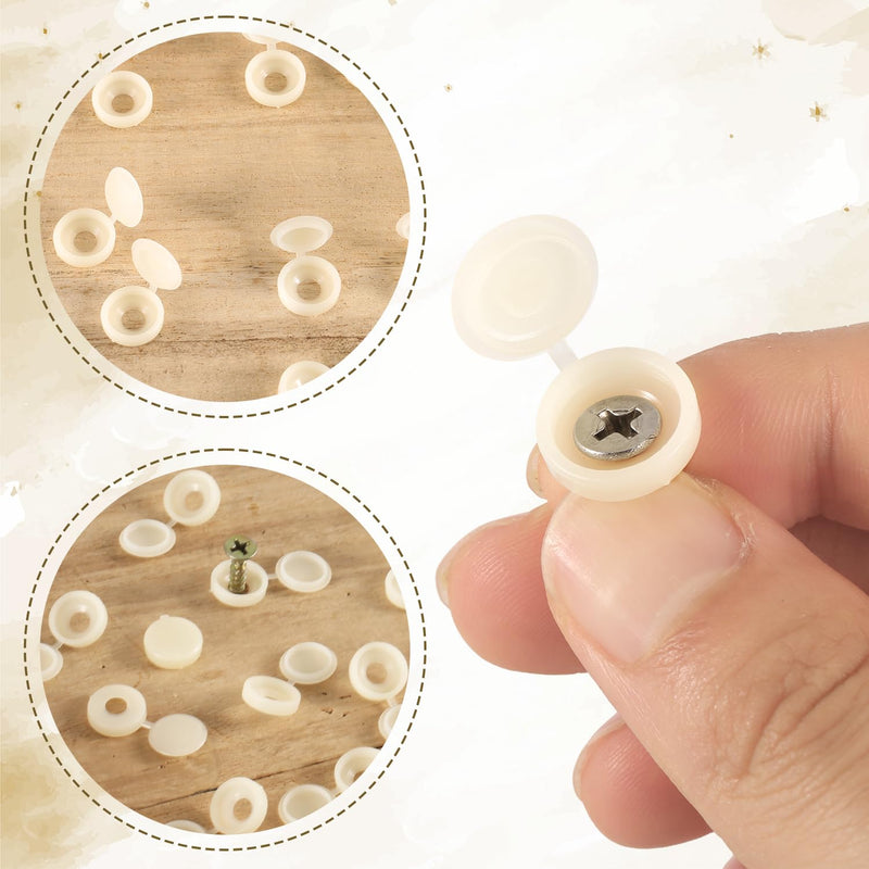 [Australia - AusPower] - 100pcs Screw Cover Caps, Plastic Hinged Screw Caps Folding Screw Covers Small Screw Cap Covers Screw Snap Covers for Screw Heads Protection (Cream Color) Cream Color 