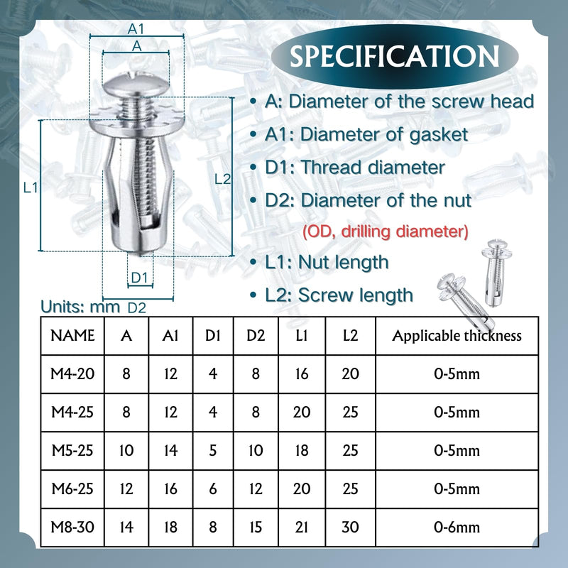 [Australia - AusPower] - 50pcs Petal Nuts, Expansion Screw Jack Nut, Carbon Steel Rustproof Corrosion-Resistant Petal Shape Rivet Nuts Fasteners for Securing Plate Frame Container Tag, Silver M4 M5 M6 M8 