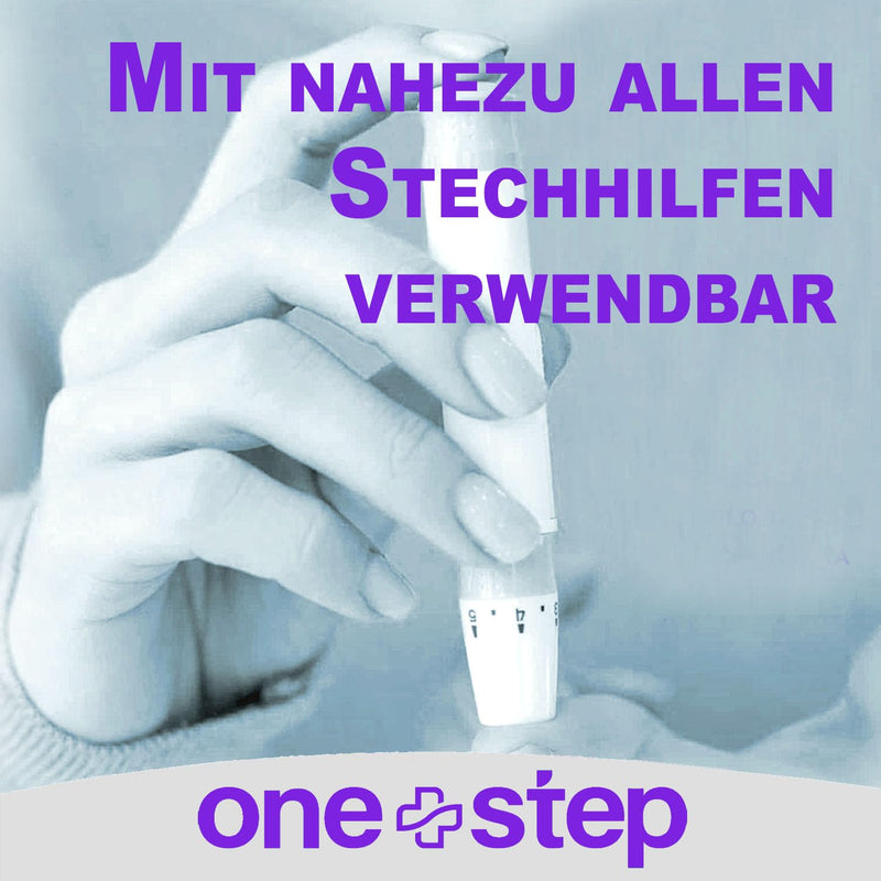 100 x One+Step Ultra-Fine Lancets for All Standard Lancing Aids I Special Cut with 30 G Needle for Virtually Painless Blood Removal I Sterile Blood Lancet I Ideal for Diabetics