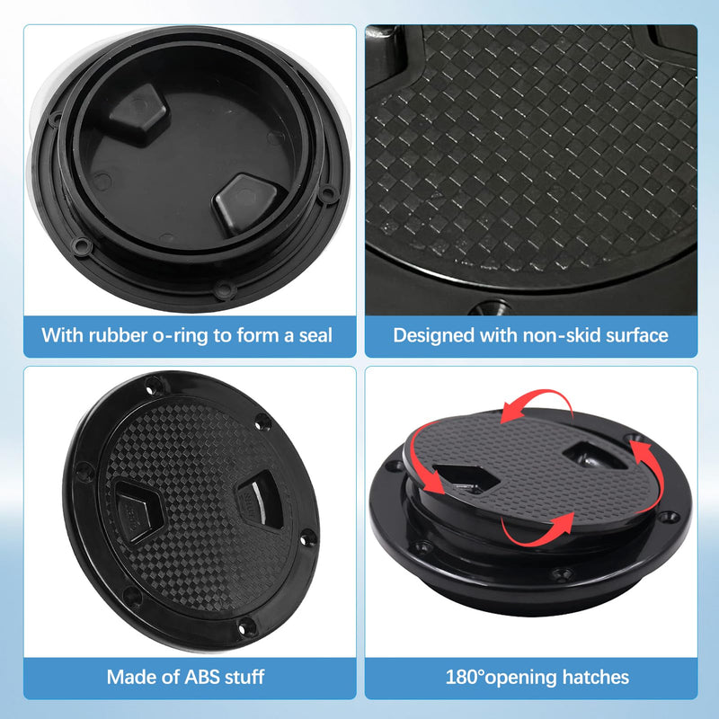 6 Inch Boat Round Inspection Deck Plate Hatch with Detachable Cover and Pre-drilled Holes, Water Tight for RV Marine Boat Yacht Outdoor Installations-Black Black Round-6”