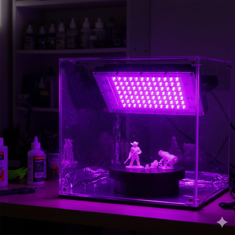 100W UV Resin Curing Light with Dual-Power 360° Rotating Turntable, 405nm UV Light for Resin, High-Power Lamp with 360° Adjustable Stand for SLA DLP LCD 3D Printers, DIY Curing Box 100W Light with Turntable