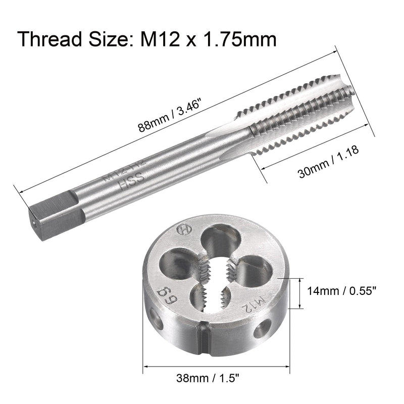 [Australia - AusPower] - uxcell M12 x 1.75mm Metric Tap and Die Set, Machine Thread Screw Tap with Round Threading Die, Tap & Die Kit for Nut Screw Bolt Thread Repair 