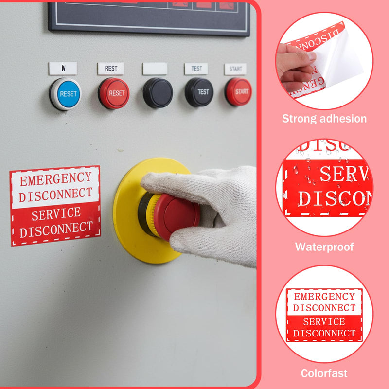 12 Pcs NEC Compliant Emergency Disconnect Sticker 5"x 3.5" Warning Sticker Shut Off Sign Main Service Disconnect Label Decal Notice Danger Labels for Electrical for Indoor Outdoor