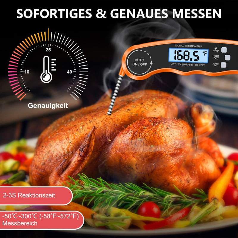 [Australia - AusPower] - CIRYCASE Double Probe Meat Thermometer, Instant Read Roasting Thermometer, Grill Thermometer, Digital Thermometer Cooking with Backlight & Magnetic Temperature Display for Kitchen/BBQ/Baking/Industry orange 