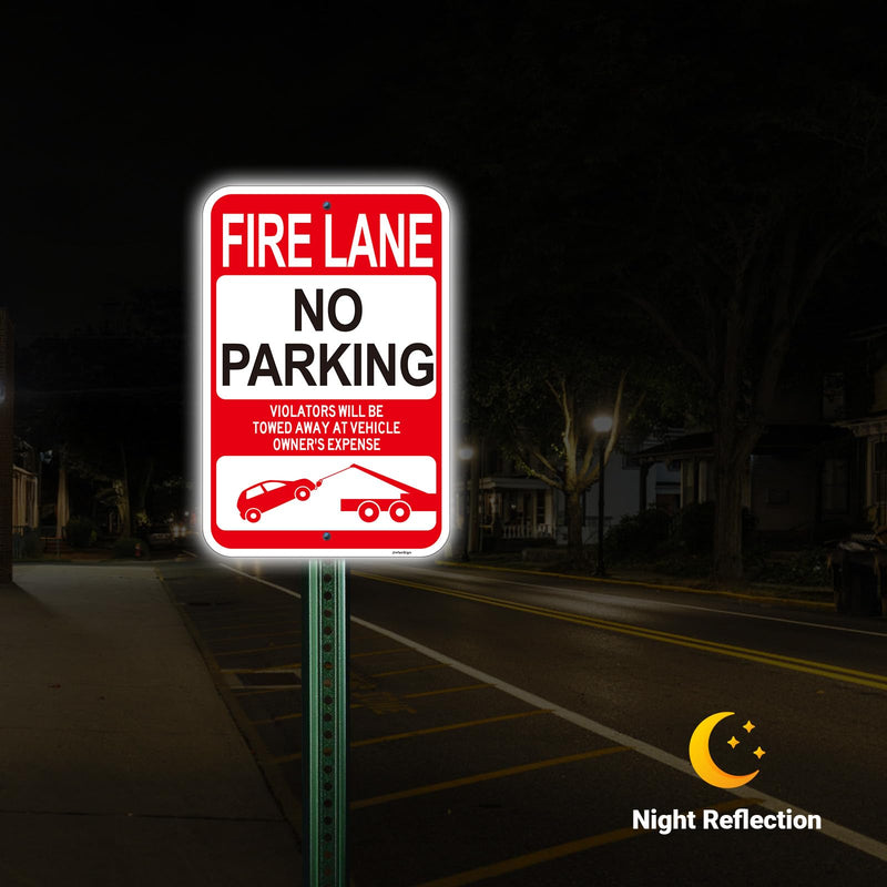 (2 Pack) Large Fire Lane No Parking Signs, 18"x12" Violators Will Be Towed Away Sign, Engineer Grade Rust Free Reflective Aluminum, Fade/Weather Resistant, UV Protected, Easy to Install