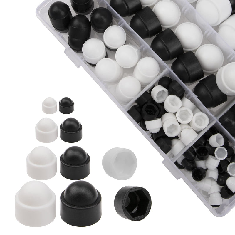[Australia - AusPower] - 158Pcs Bolt Covers Screw Caps Assortment Kit,Nylon Acorn Dome Protection Caps for Protecting Hexagon Shaped Screws Bolts (M4 M5 M6 M8 M10 M12 Black and White) 