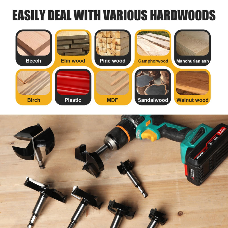 3" Forstner Drill Bit with 3/8" Quick Change Hex Shank,Triple Flute Tungsten Carbide Tipped - for Hard Wood,Soft Wood Woodworking Hinge Cutter Tool Kits for Veneered Plywood Plastic 3" | 76mm