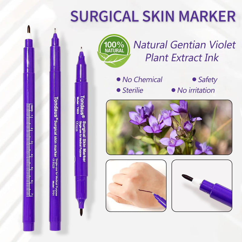 [Australia - AusPower] - 6Pcs Professional Surgical Tip Skin Marker Pen Purple Ink Stencil Markers Pen with Paper Ruler for Eyebrow, Tattoo Skin Marking Individually Wrapped 0.5MM & 1MM (Purple) 