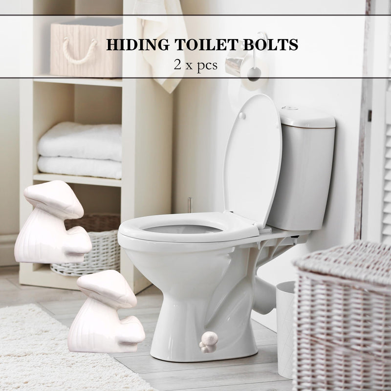 ZUNON Toilet Bolt Caps, Decorative Toilet Bolt Covers, Ceramic Cute Frog Covers Toilet Bolts Bathroom Decor Easy Installation Set of 2 (White Mushroom 2PCS) White Mushroom 2pcs