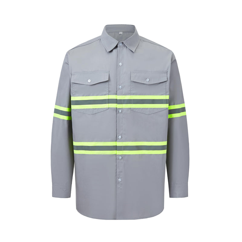 Ousafeve Class 3 Hi Vis Button Up Safety Work Shirts for Men Reflective X-Large Light Gray_long