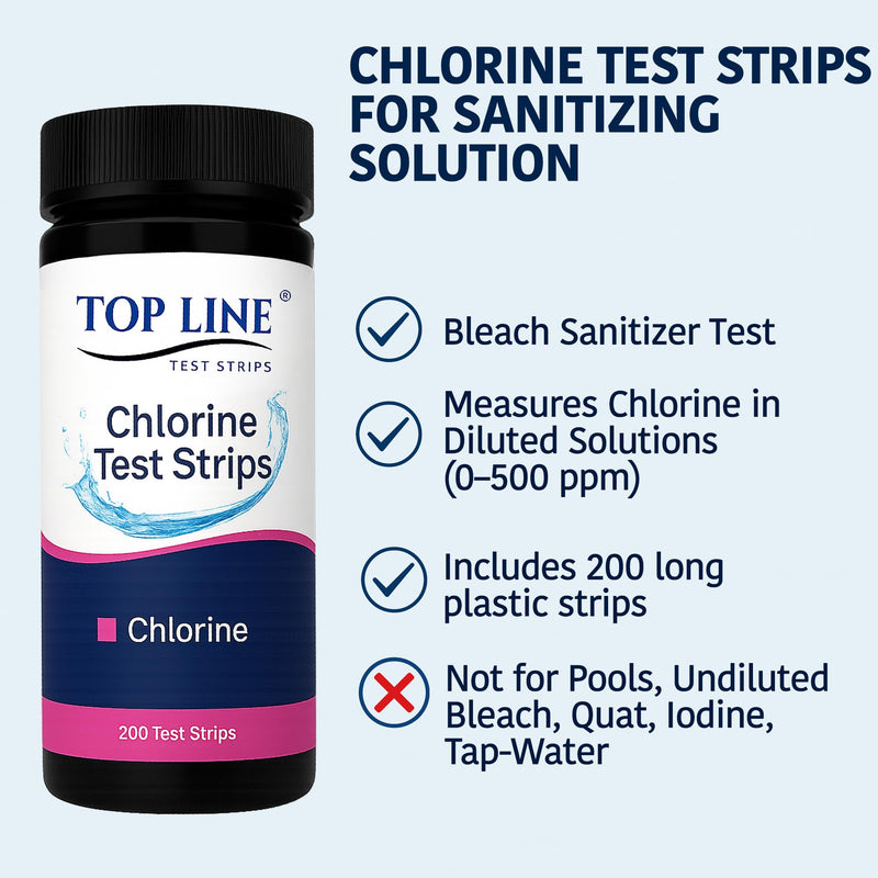 200 Chlorine Test Strips for Food Service 0-500 ppm (Value Pack) - Bleach Sanitizer Test Strips Food Service - Sanitizer Testing Strip - Chlorine Tester - Restaurant Supplies (Pack of 2) 200 Strips (Pack of 2)