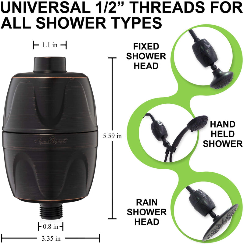 Aqua Elegante Shower Water Filter - Chlorine Showerhead Filters Using Only Proven Ingredients, Universal Home Purifier And Filtered Softener System Best for Skin and Hair - Oil-Rubbed Bronze Oil Rubbed Bronze Full Filter System