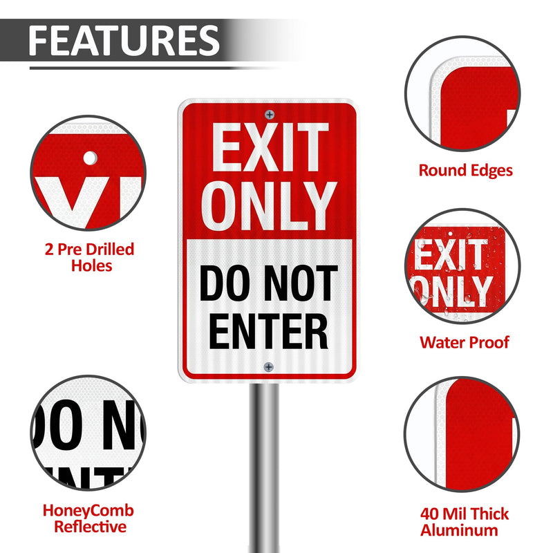 OLANZU (2 Packs) Exit Only Do Not Enter Sign - 12x18 Inches - Engineer Grade Reflective, Honeycomb Pattern, 40 Mil Thick Rust-Free Aluminum, High Visibility Safety Sign for Road, Facility & Traffic Control